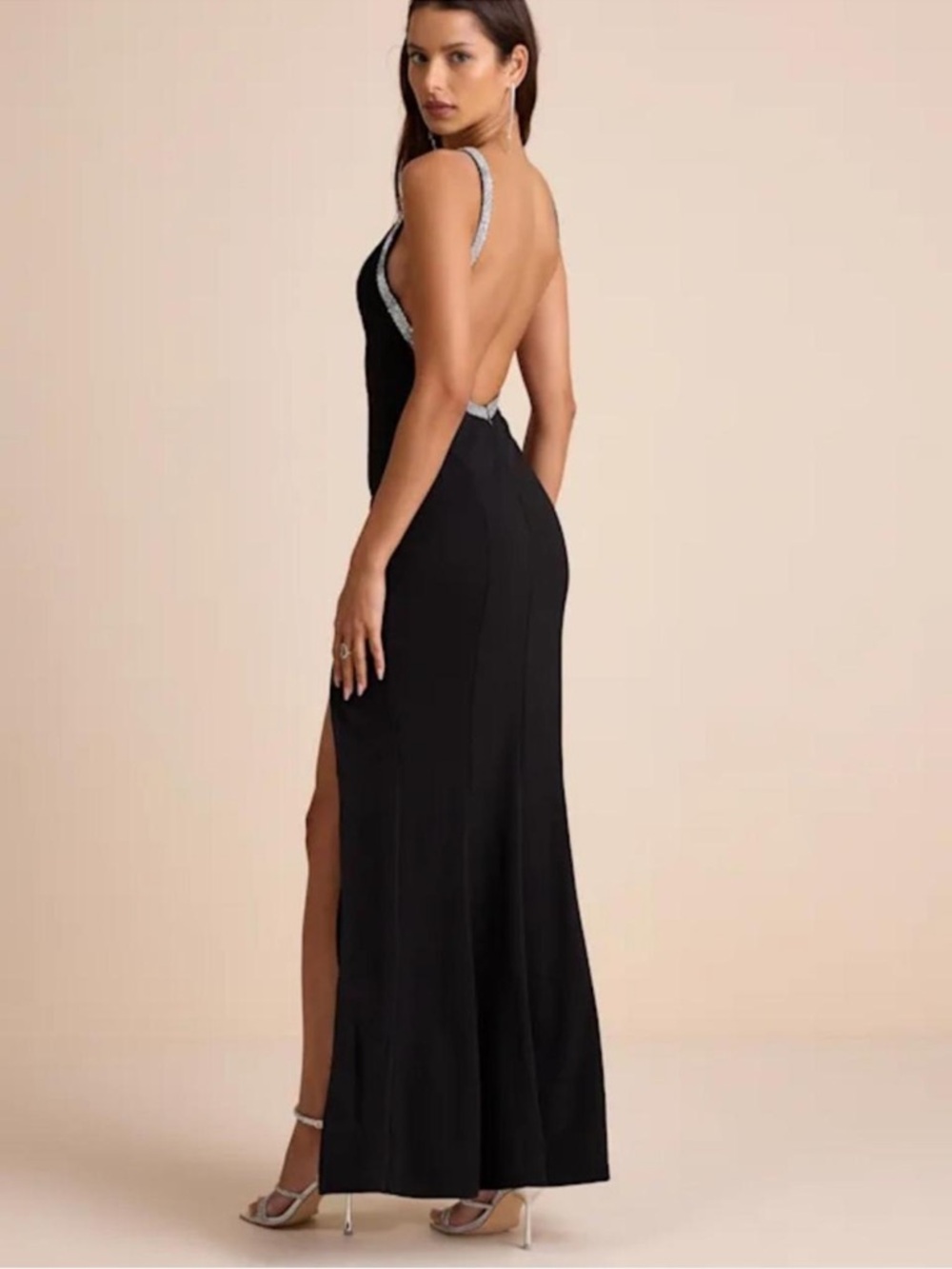 NWT Lulus Exceptional Radiancy Black Rhinestone Backless Maxi Dress